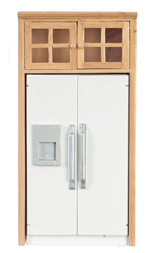 White Refrigerator with Oak Cabinet